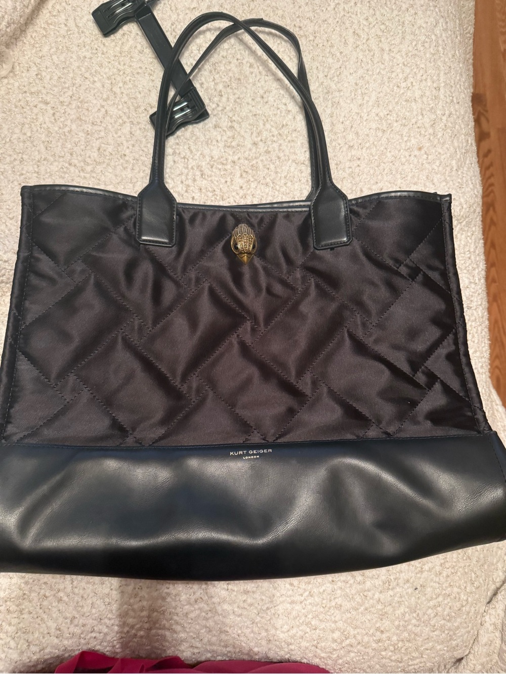 Kurt Geiger Black Quilted Tote with Gold Emblem